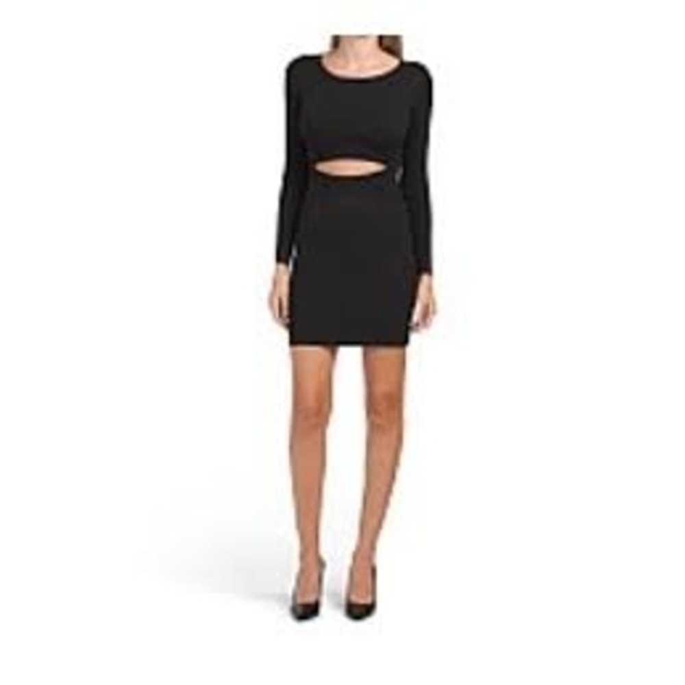 House of Harlow 1960 Dress Size M Black Cutout Ribbed Knit Mini Long Sleeve